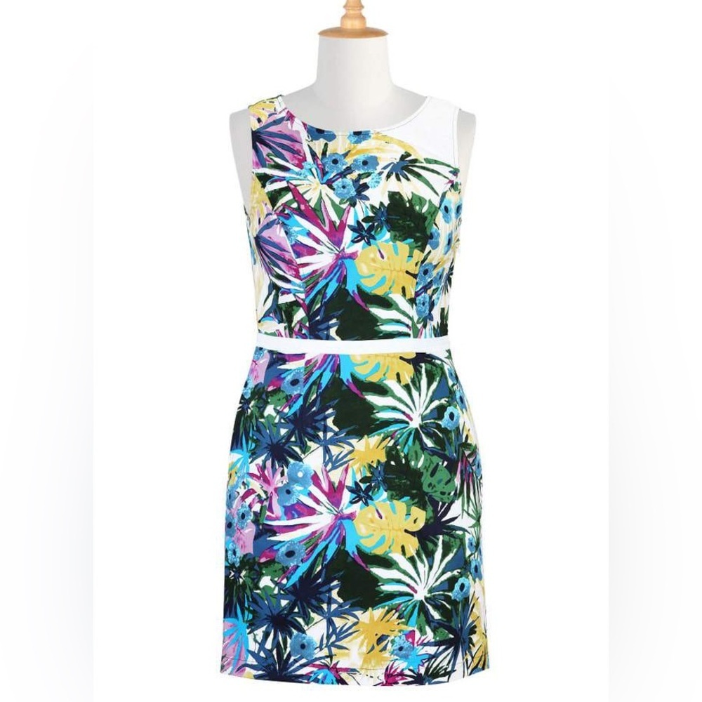 eShakti Tropical Floral Cap Sleeve Sheath Dress